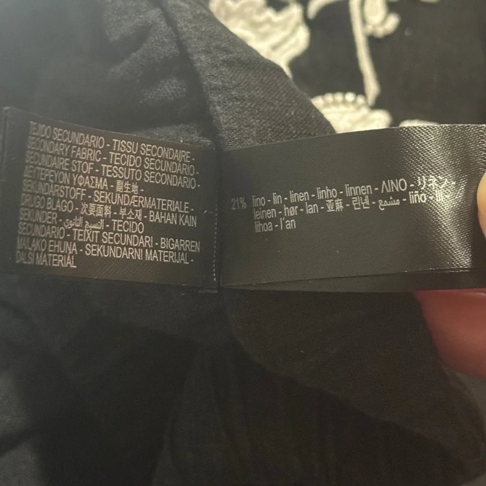 Zara Black Beaded Floral Embroidered Wide Leg Pants Size Small